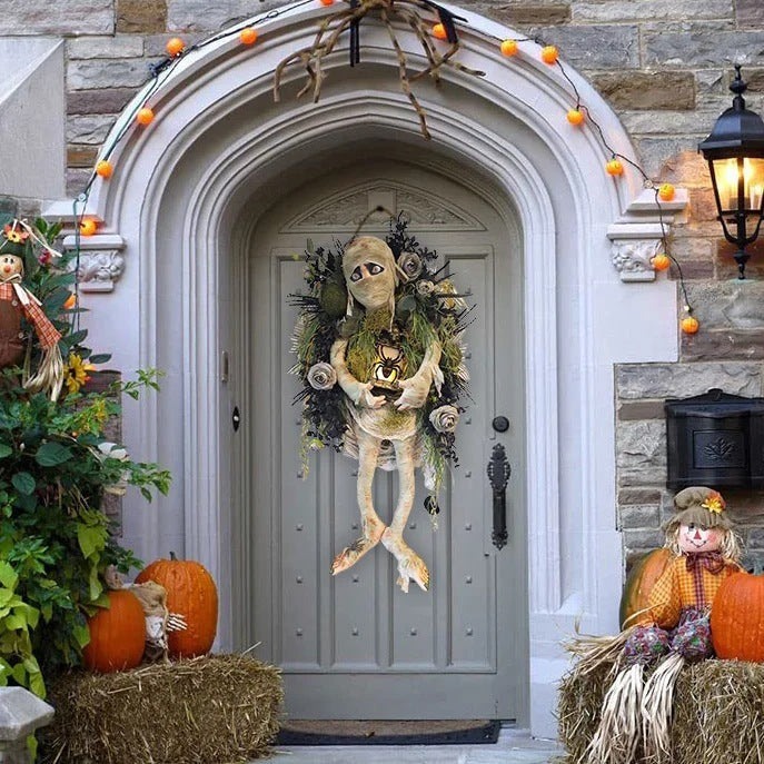 Mummy Halloween Wreath Door Pendant Haunted House Decoration Portable