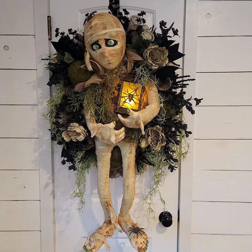 Mummy Halloween Wreath Door Pendant Haunted House Decoration Portable