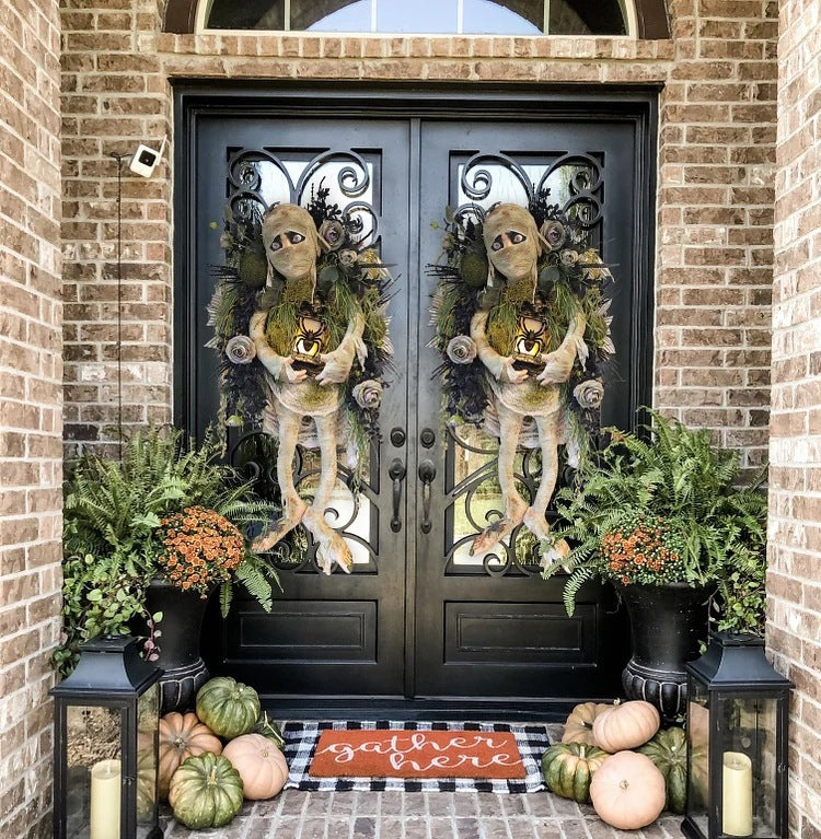 Mummy Halloween Wreath Door Pendant Haunted House Decoration Portable