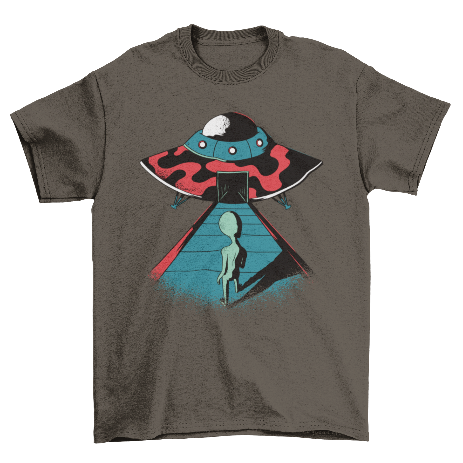 Extraterrestrial alien entering UFO spaceship t-shirt