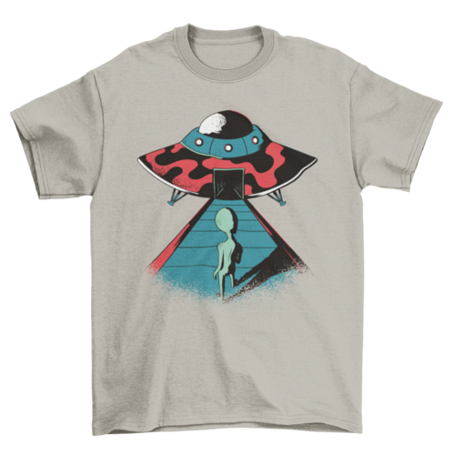 Extraterrestrial alien entering UFO spaceship t-shirt