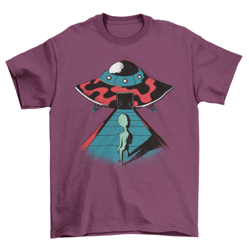 Extraterrestrial alien entering UFO spaceship t-shirt