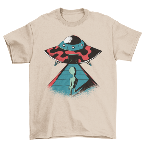 Extraterrestrial alien entering UFO spaceship t-shirt