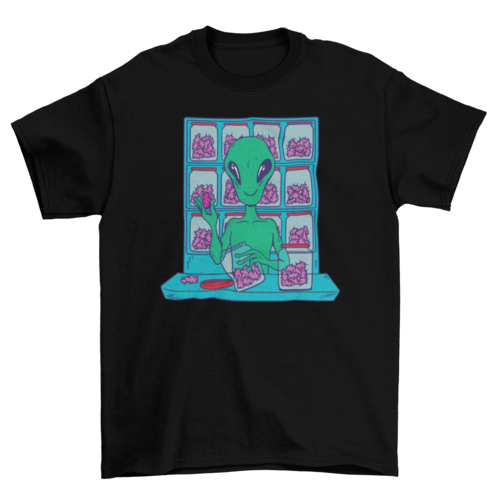 Alien space selling weed t-shirt