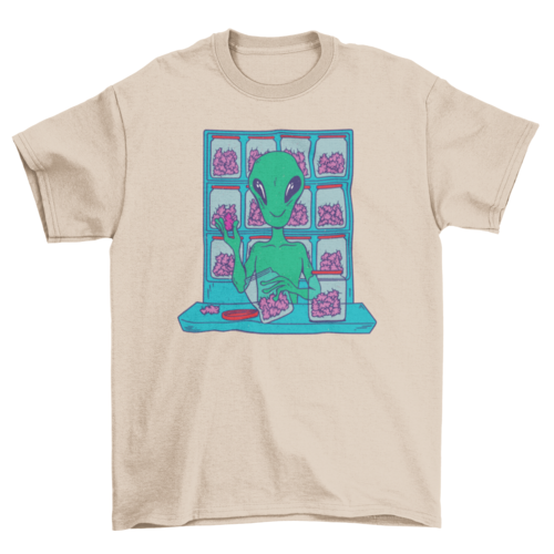 Alien space selling weed t-shirt
