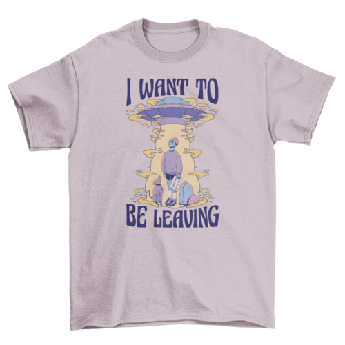 Man with dog and alien ship t-shirt