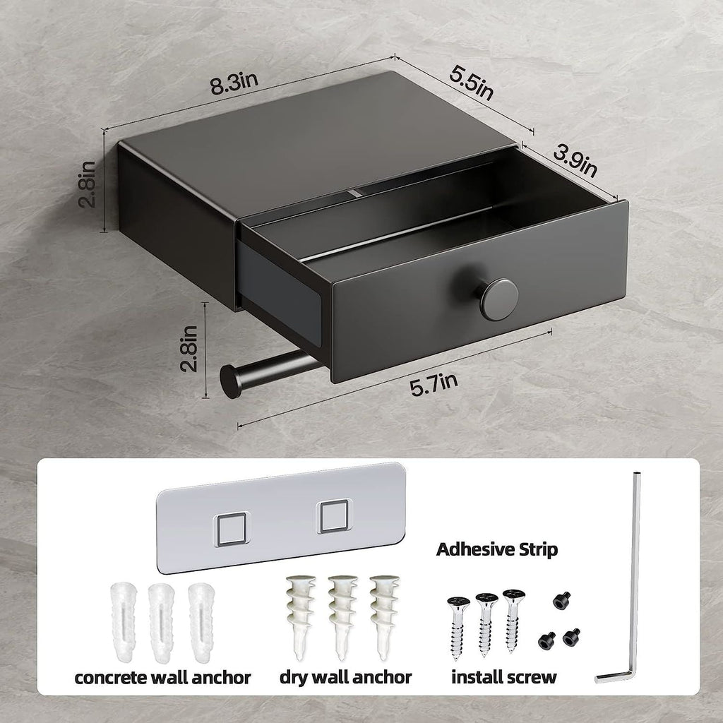Toilet Paper Holder with Shelf Black Wipes Dispenser for Bathroom
